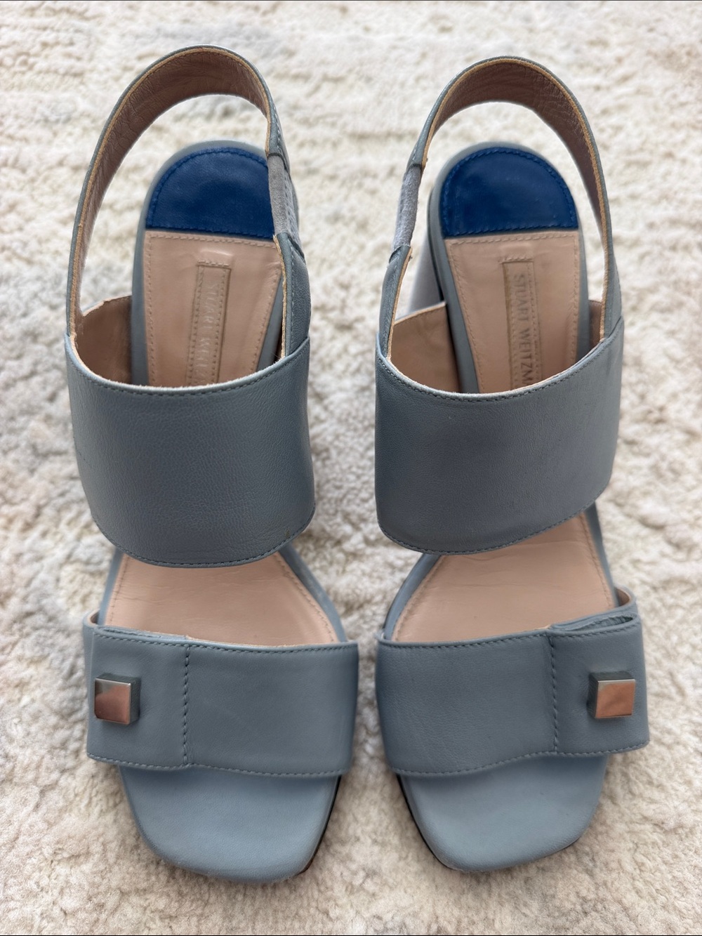 Stuart Weitzman Slate Blue Leather Slingback Sandals